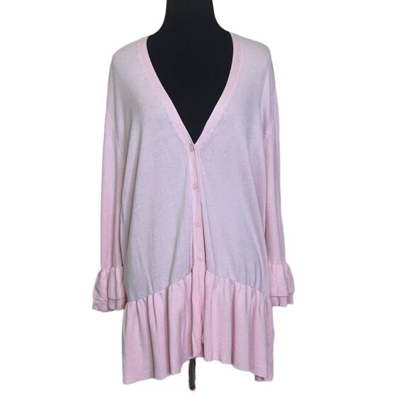 Lane Bryant Light pink ruffle sleeves hem  button up cardigan size 14/16 - Picture 1 of 11
